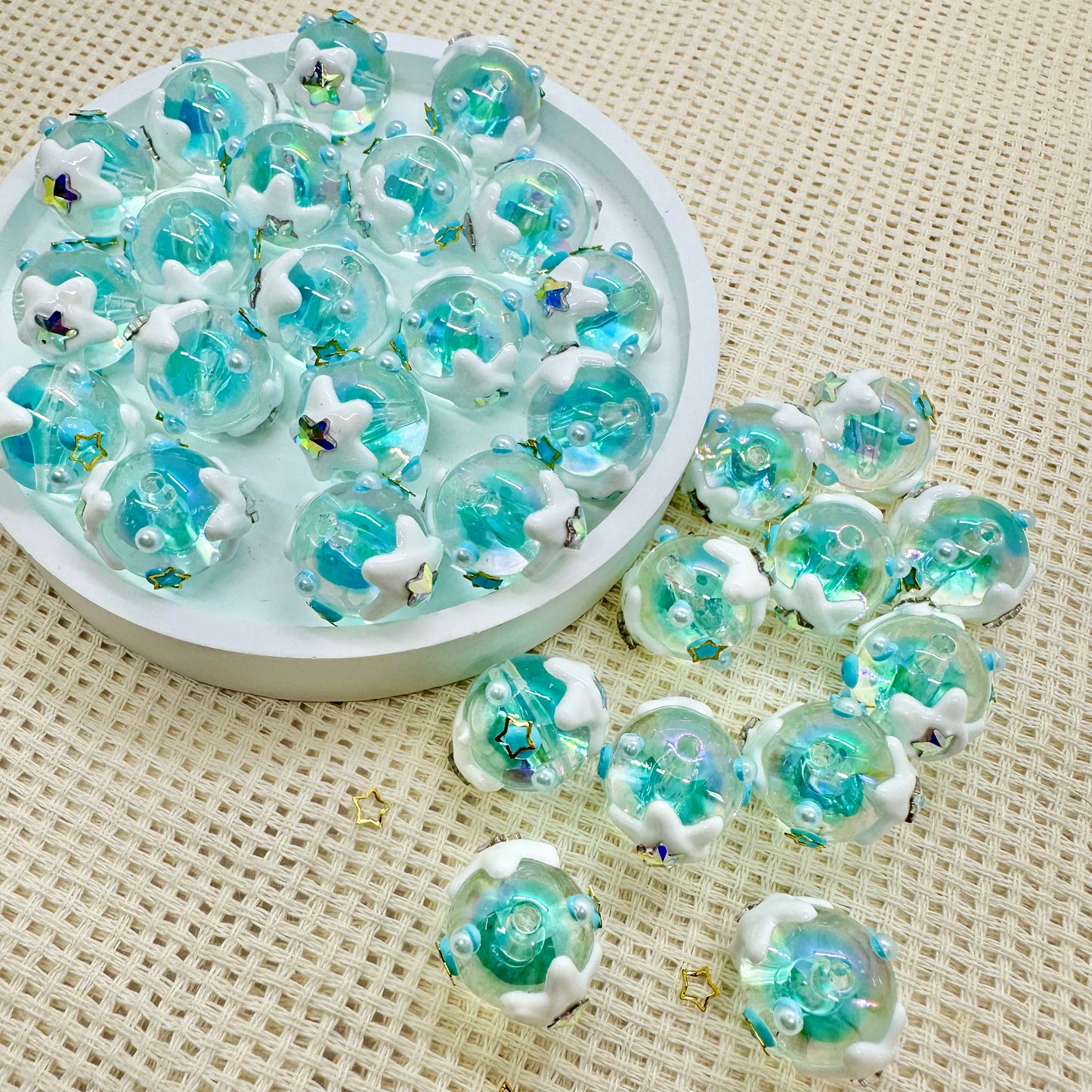 Handpainted Beads: Snowy Stars
