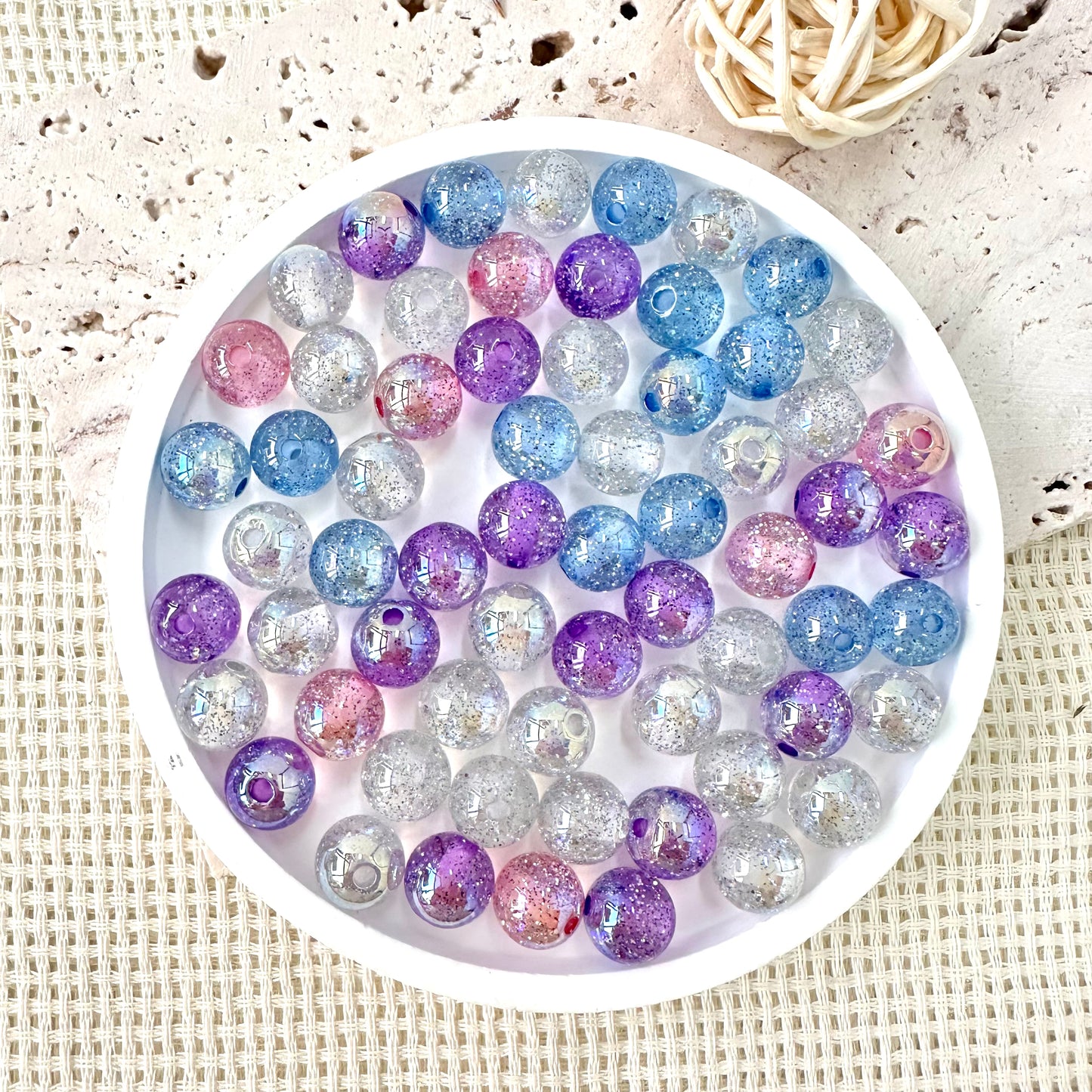 10mm AB Iridescent Glitter Beads (Assorted Colors)