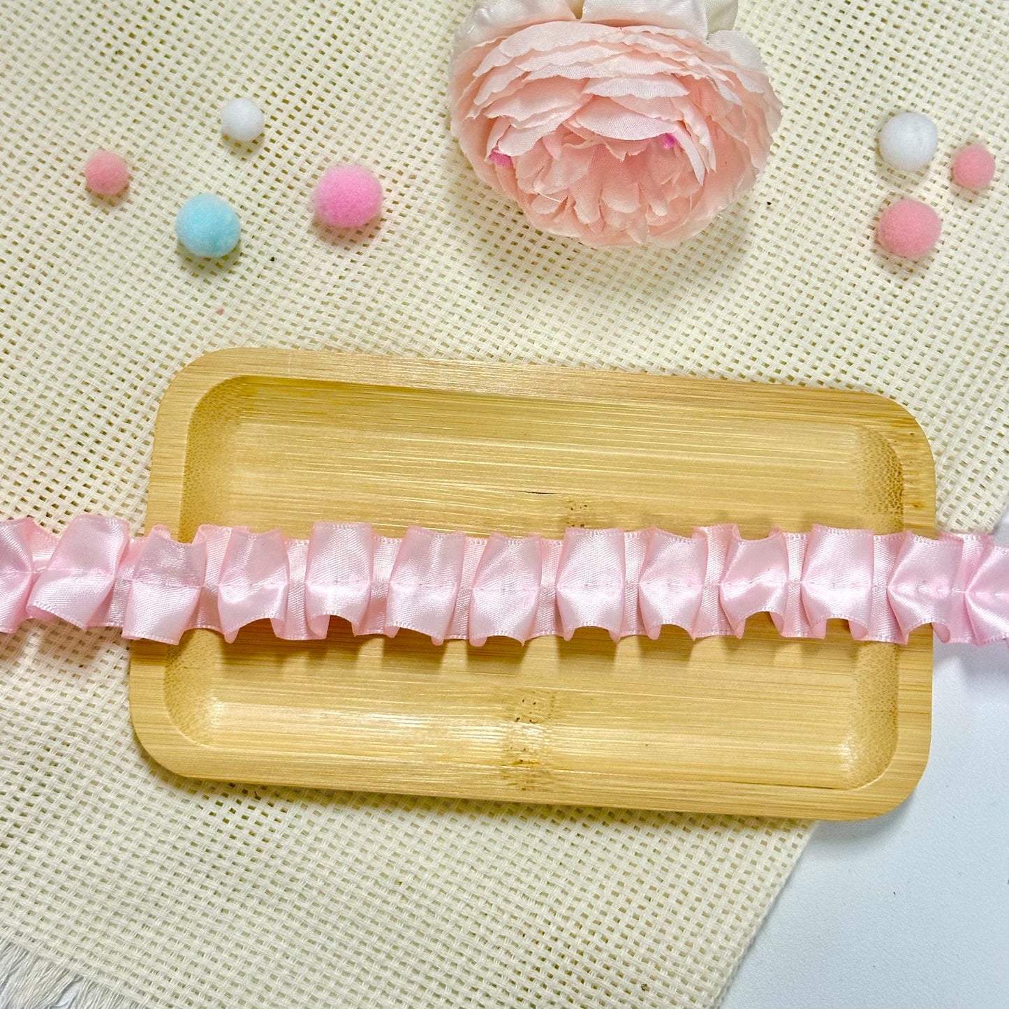 100cm CInched Satin Ribbon: Baby Pink