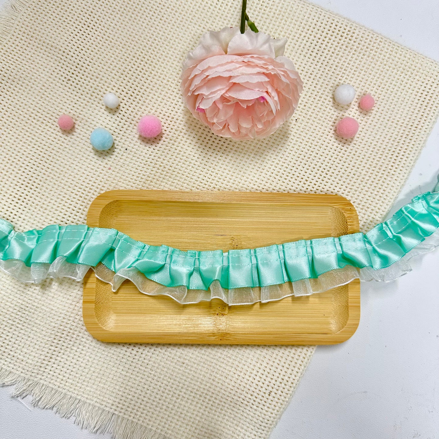 100cm Satin-Lace Ribbon: Teal Green