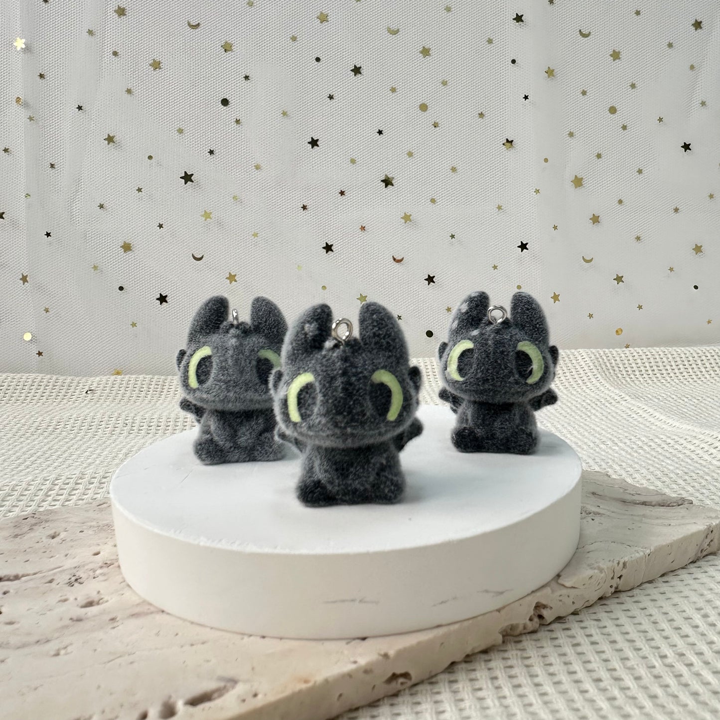 Velvet Charms with Eyepins: Toothless Night Fury Dragon