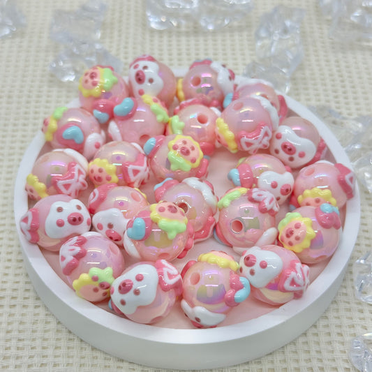 HandPainted Beads: Pink Piggy