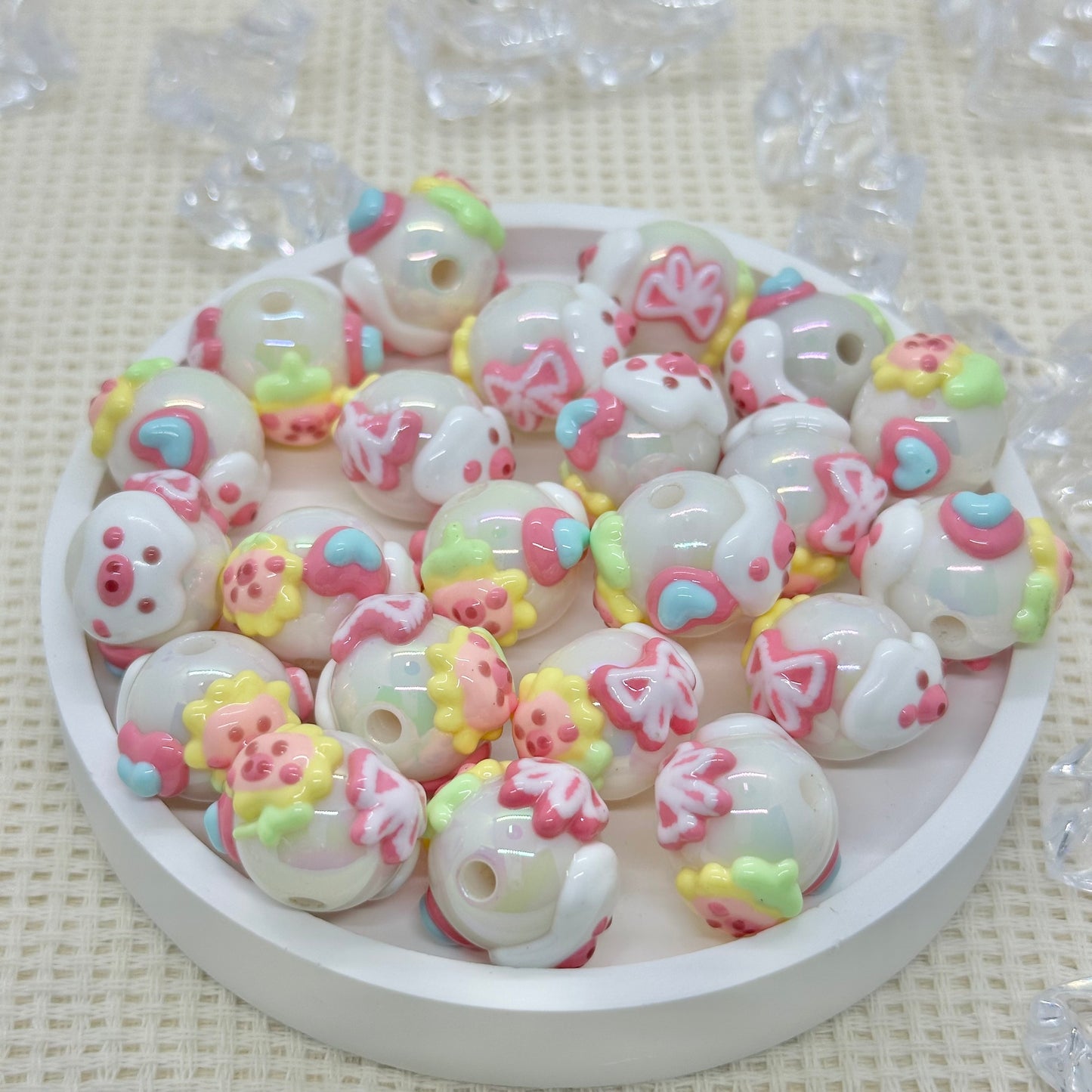 HandPainted Beads: White Piggy