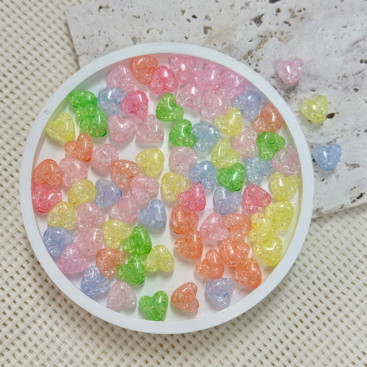 AB Beads: 10mm Transclucent Cracked Hearts (Assorted Colors)