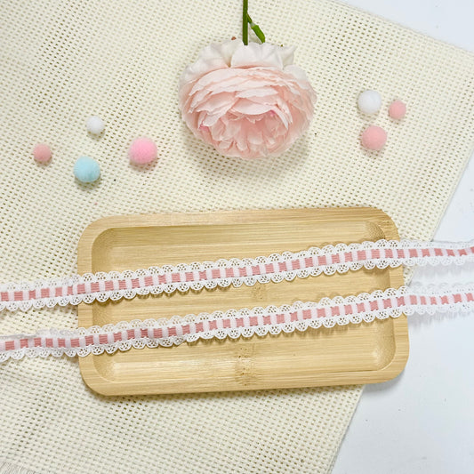 100cm Lace Ribbon: Blush Pink & White