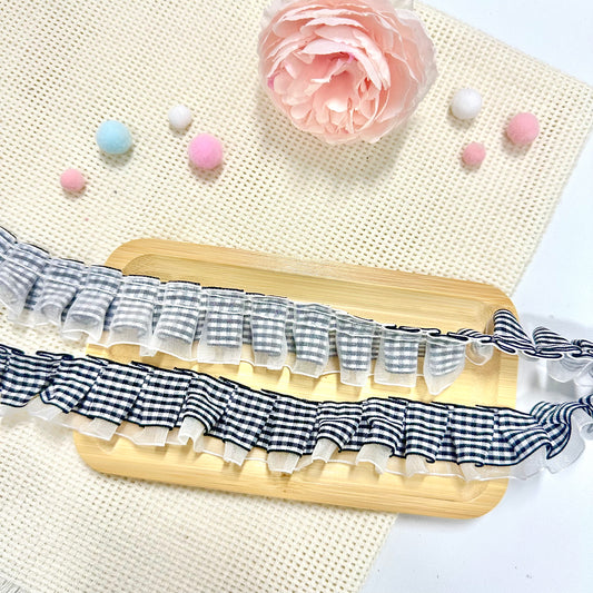 100cm Satin-Lace Checkered Ribbon: Black-White