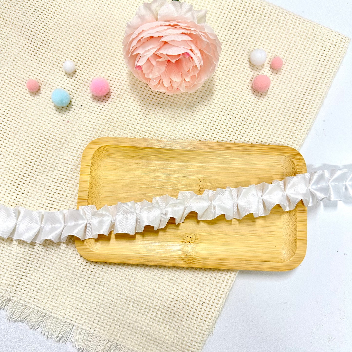 100cm CInched Satin Ribbon: White