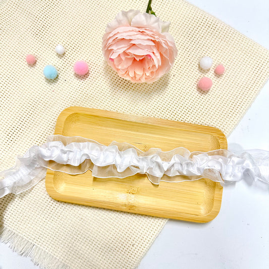 100cm Stretchy Satin & Lace Ribbon: White