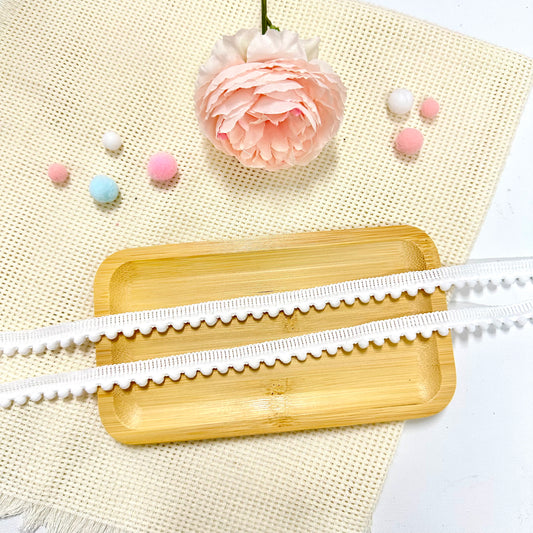 100cm Pom Pom Ribbon: White