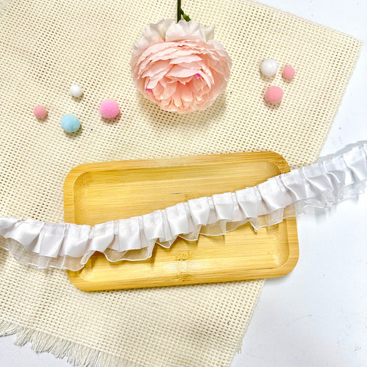 100cm Satin-Lace Ribbon: White