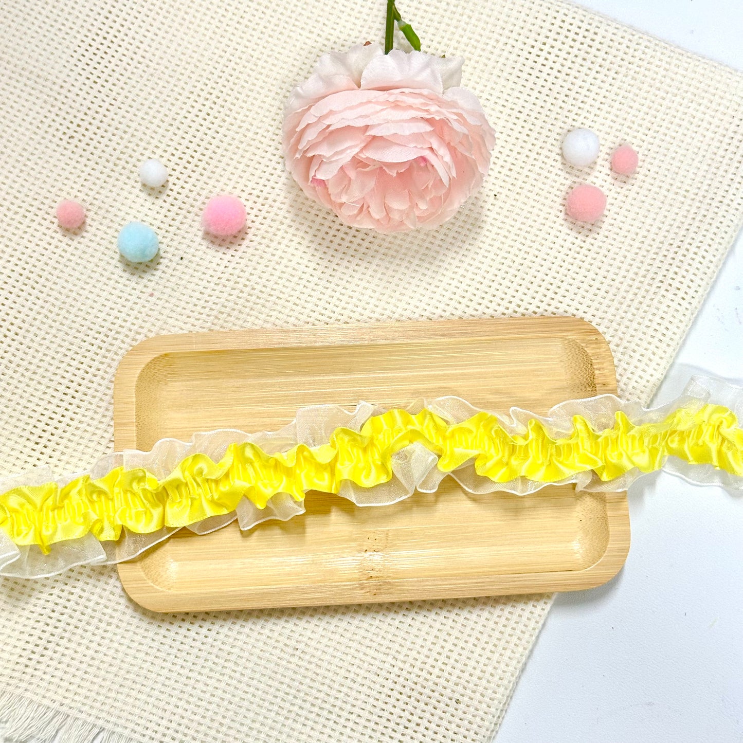 100cm Stretchy Satin & Lace Ribbon: Yellow