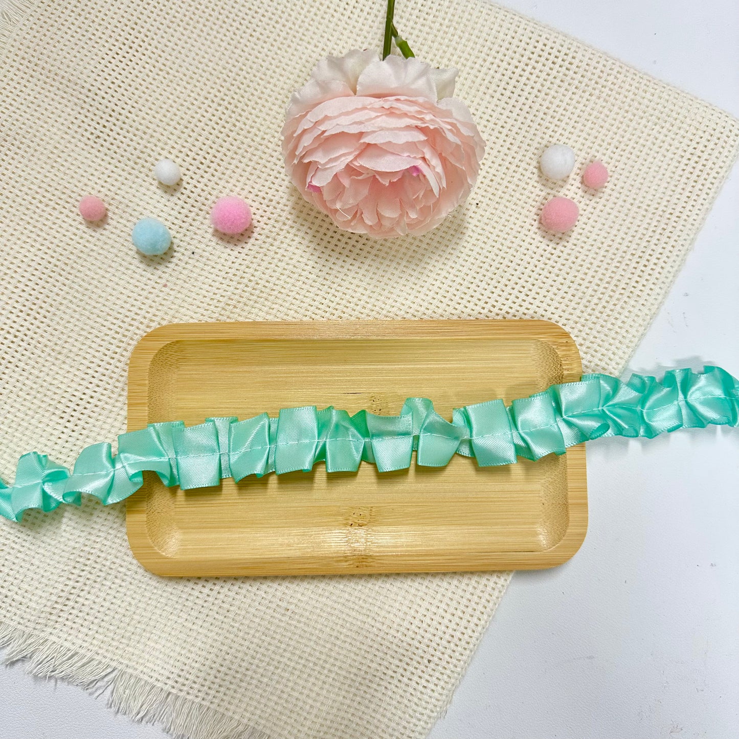 100cm CInched Satin Ribbon: Teal Green