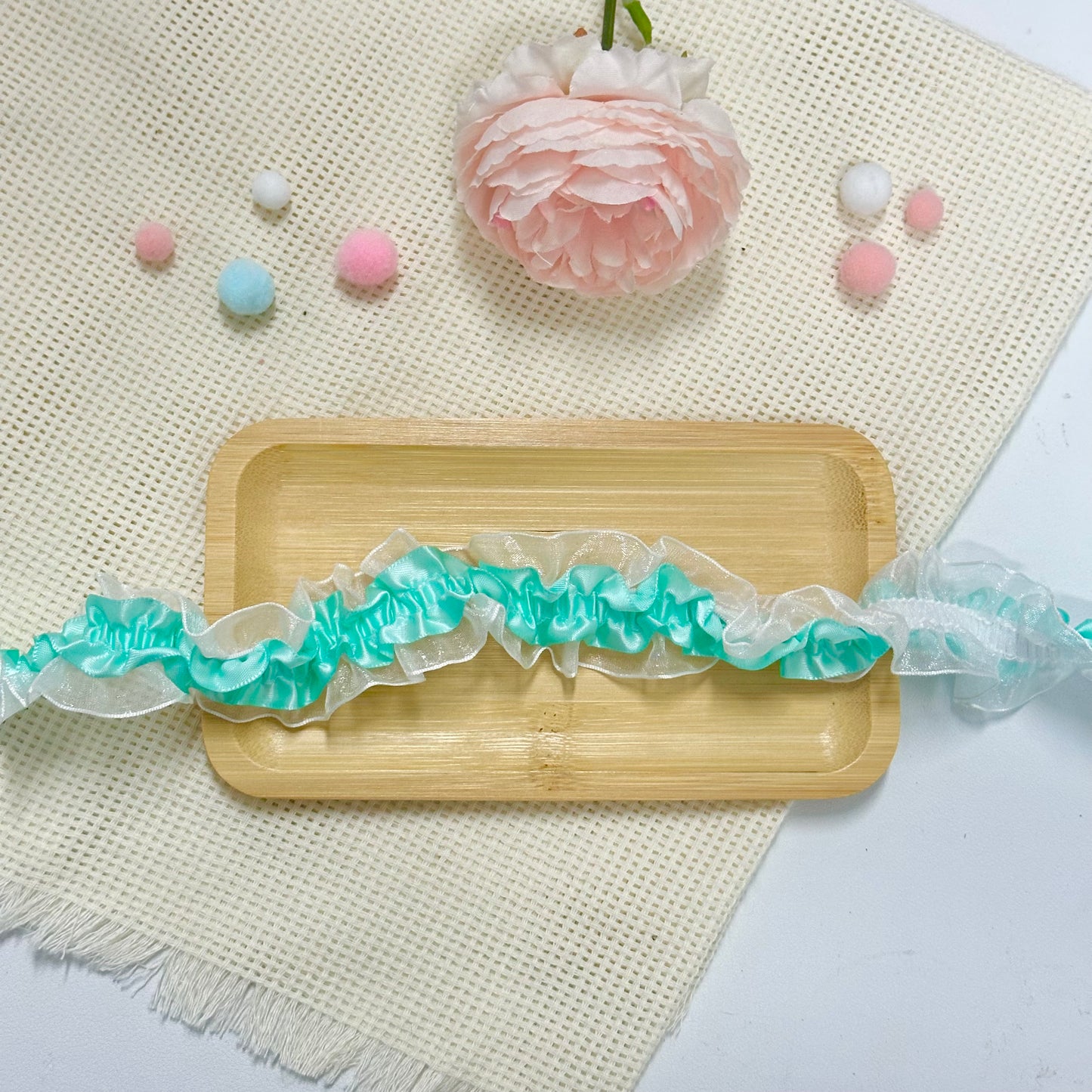 100cm Stretchy Satin & Lace Ribbon: Teal Green
