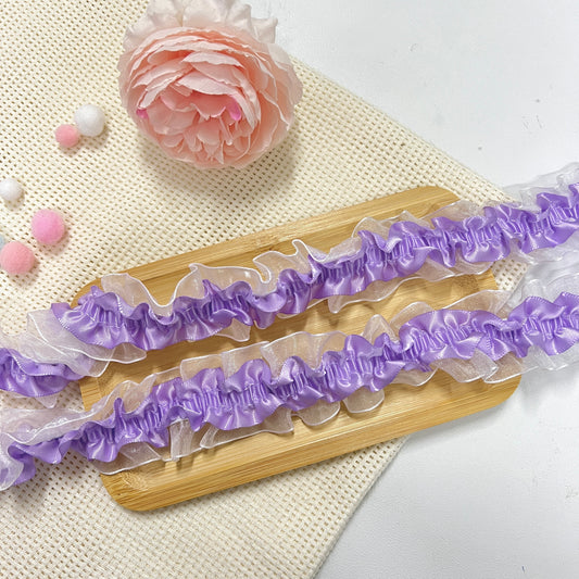 100cm Stretchy Satin & Lace Ribbon: Purple