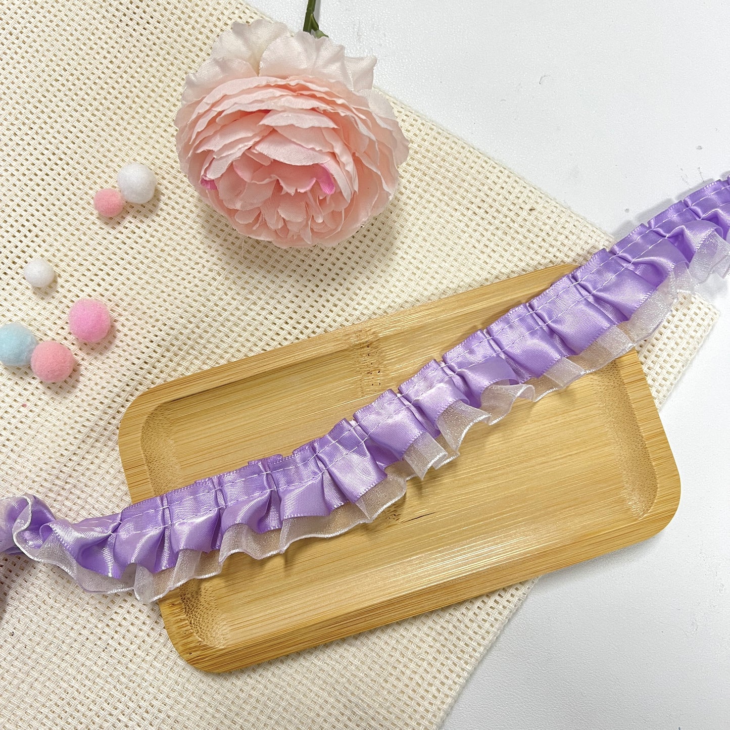 100cm Satin-Lace Ribbon: Purple